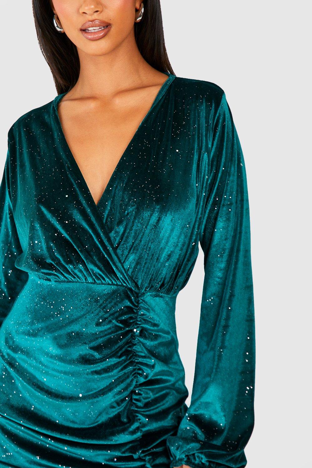 Green velvet dress clearance boohoo