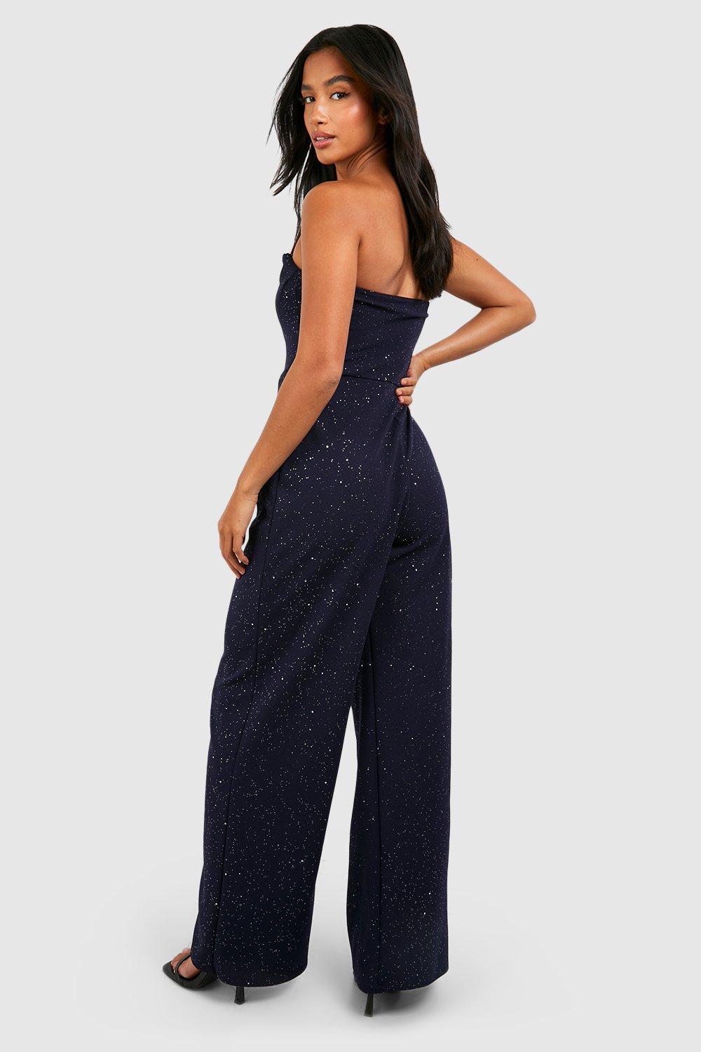 Bar III Petite Sparkle-Knit Cowlneck Sleeveless Jumpsuit, Created