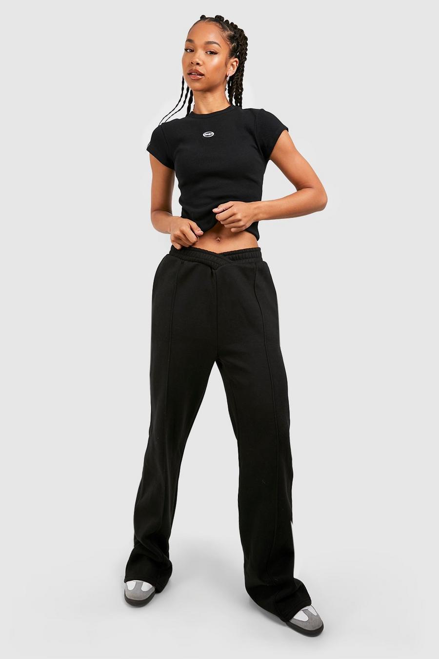 Pantalón deportivo Tall de pernera ancha con cintura de pico, Black image number 1