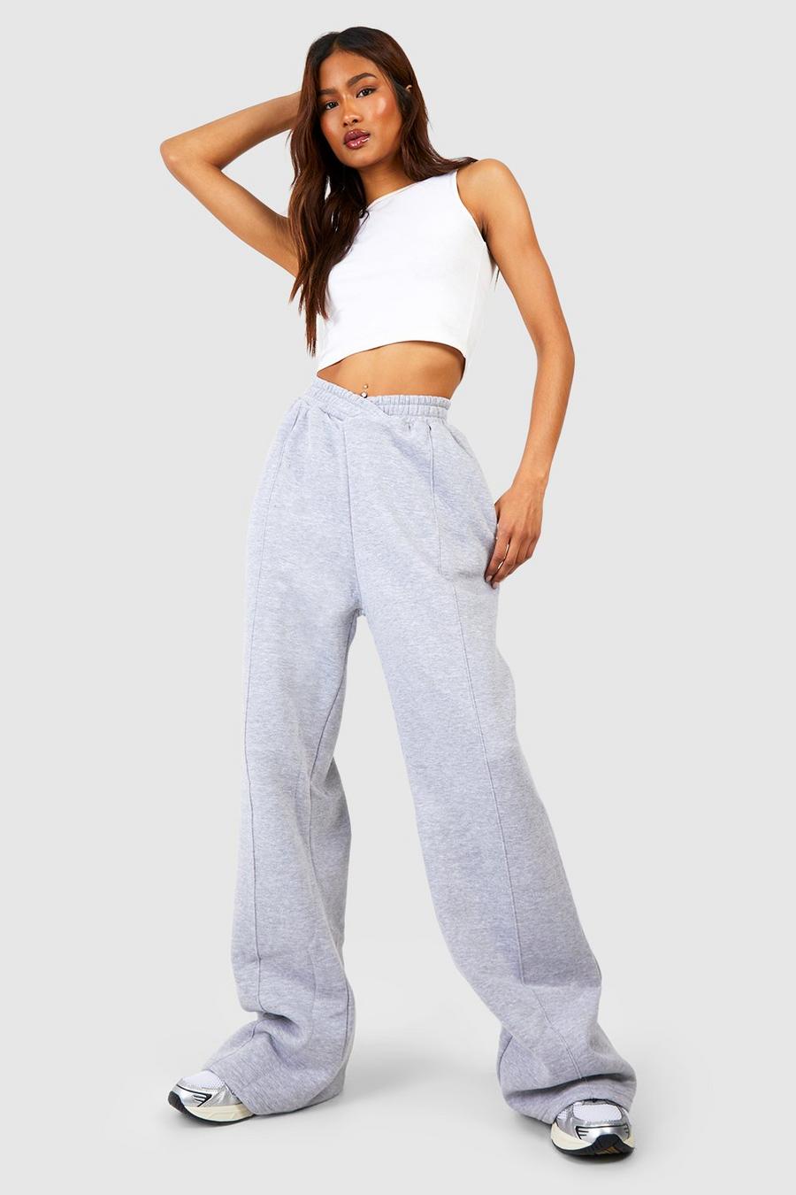 Grey marl Tall V Waistband Wide Leg Track Pants image number 1