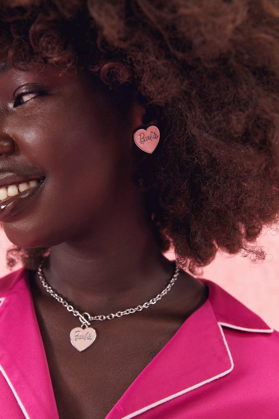 Pink rosa Barbie Heart Detailed Stud Earrings 
