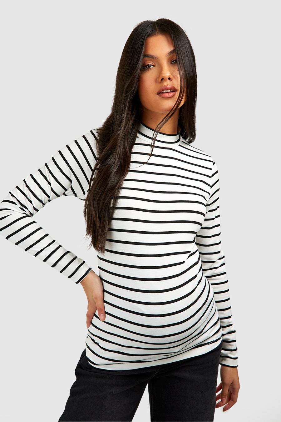Stone Maternity Roll Neck Striped Long Sleeve T-shirt image number 1