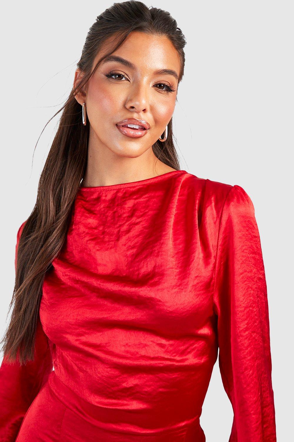 Red satin dress store boohoo