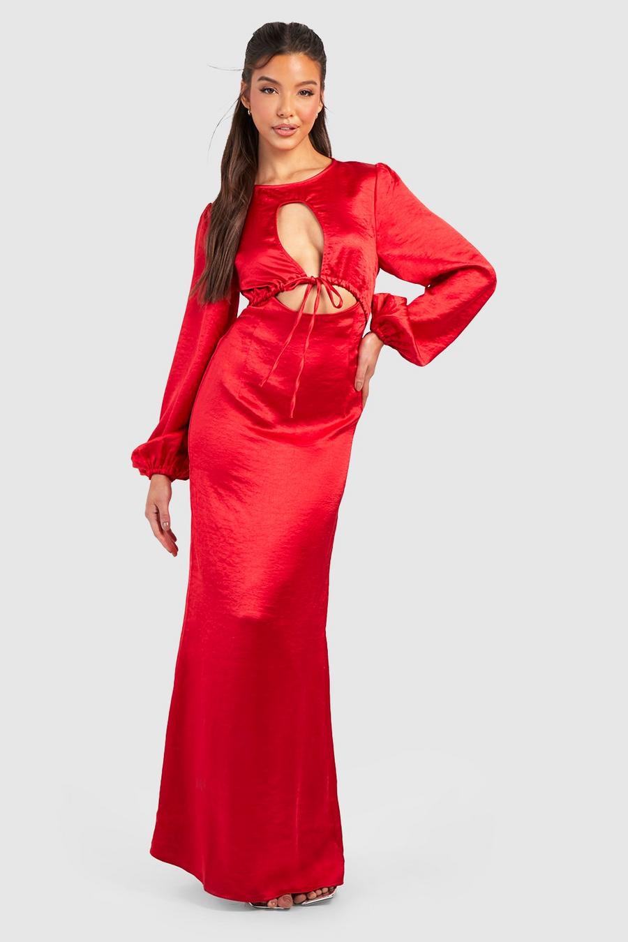 Vestido maxi de raso con abertura, Red image number 1