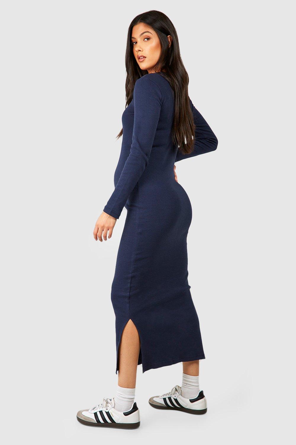 Maternity Long Sleeve Rib Midaxi Dress boohoo NO