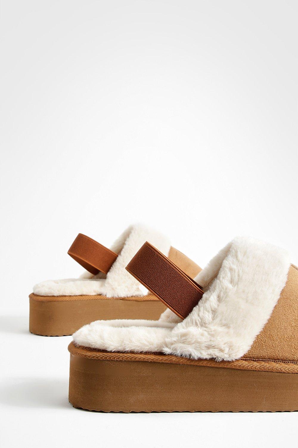 Faux fur slingback online slippers