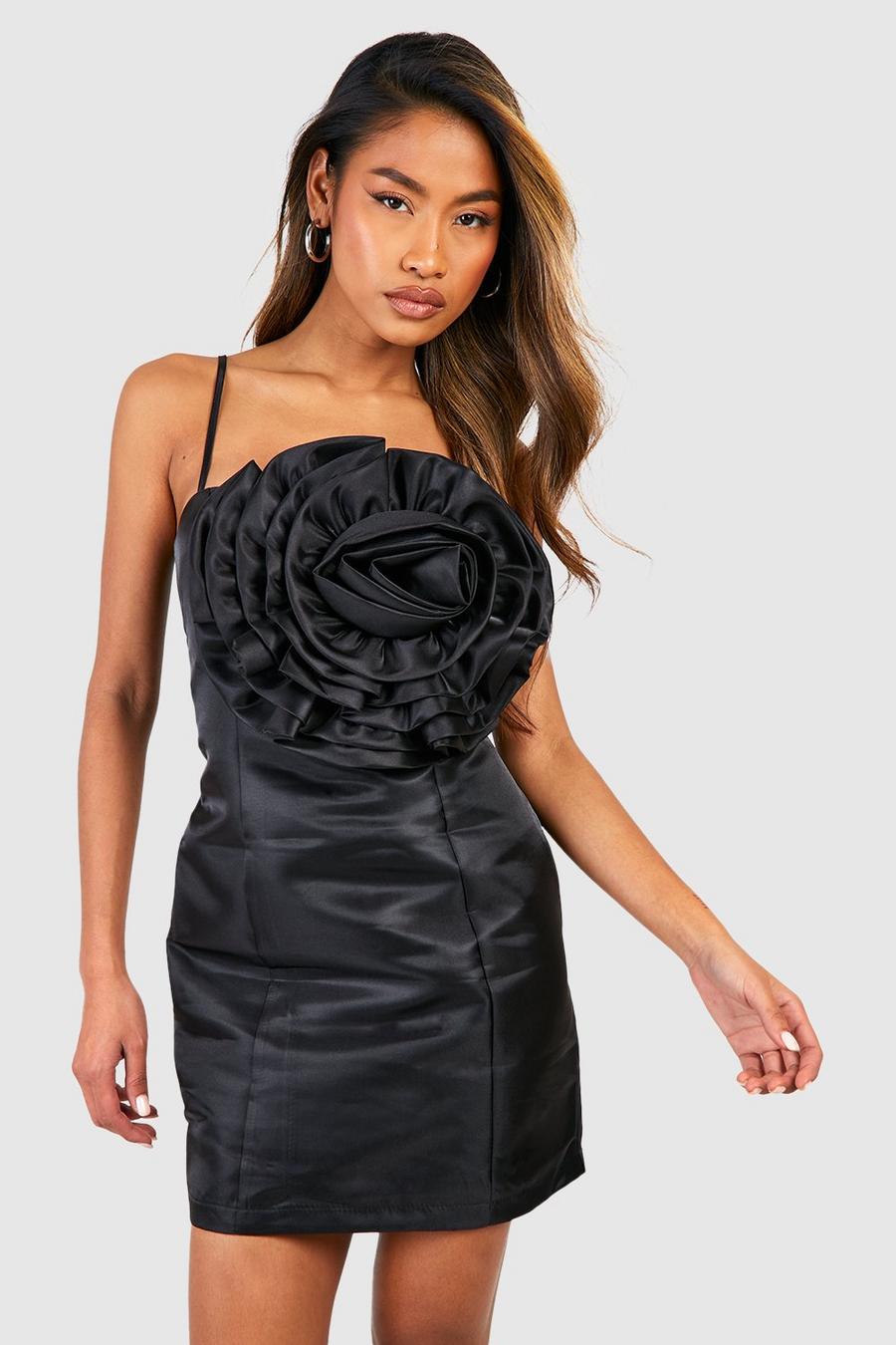 Vestido mini estructurado con estampado de rosas, Black image number 1