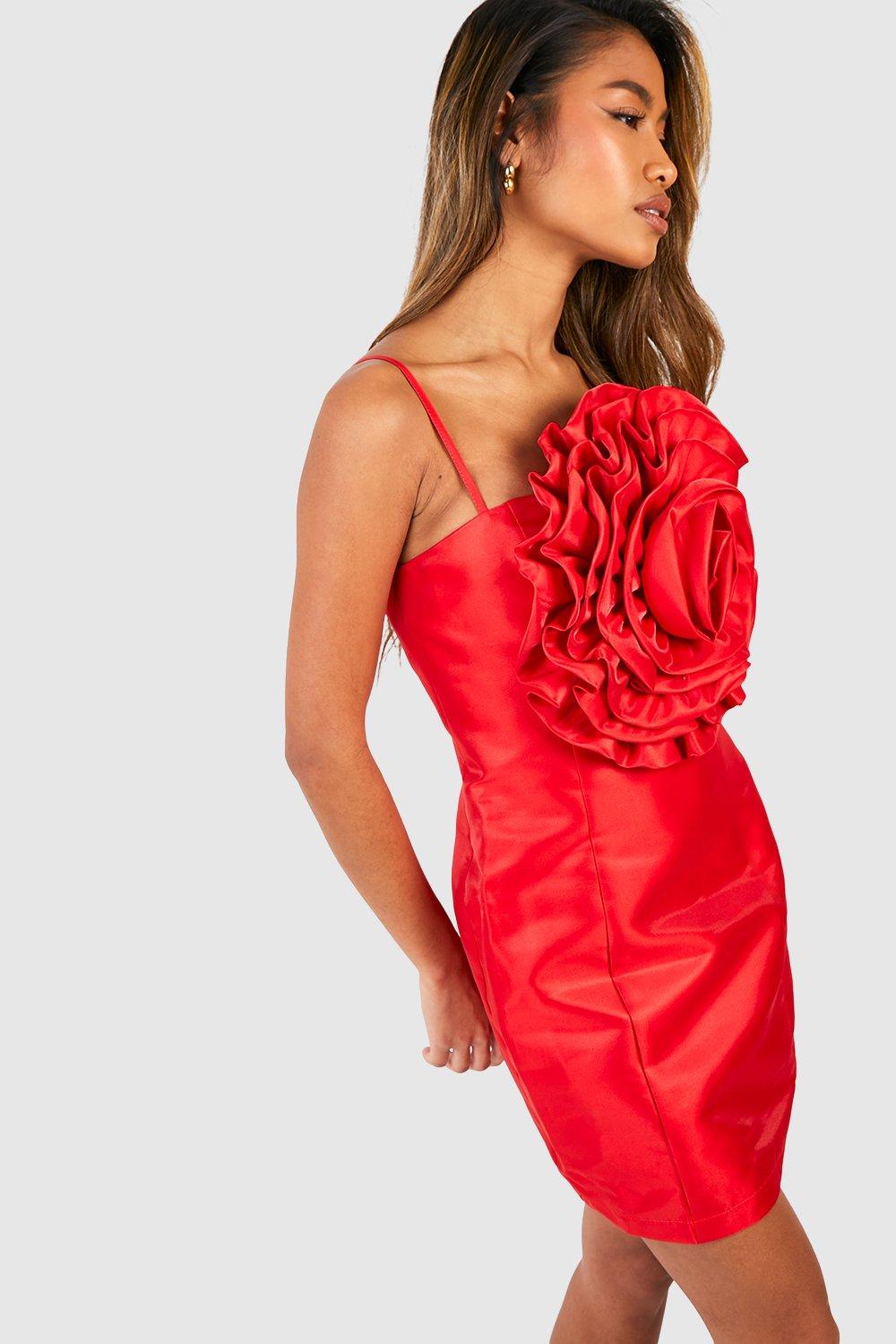 Boohoo red hot sale satin dress