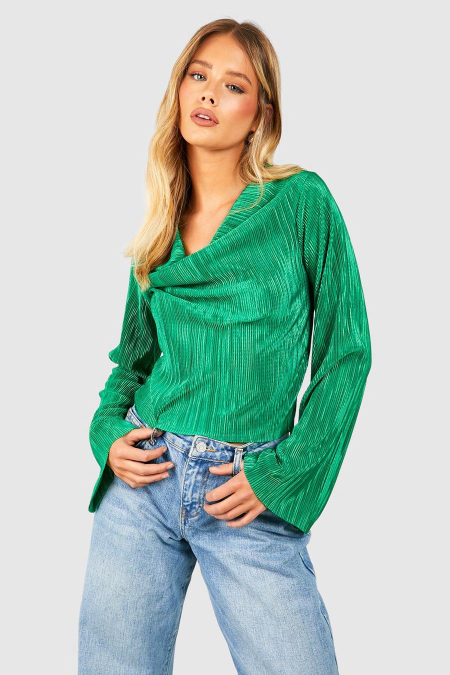 Green Pleated Cowl Neck Jean Grazer image number 1