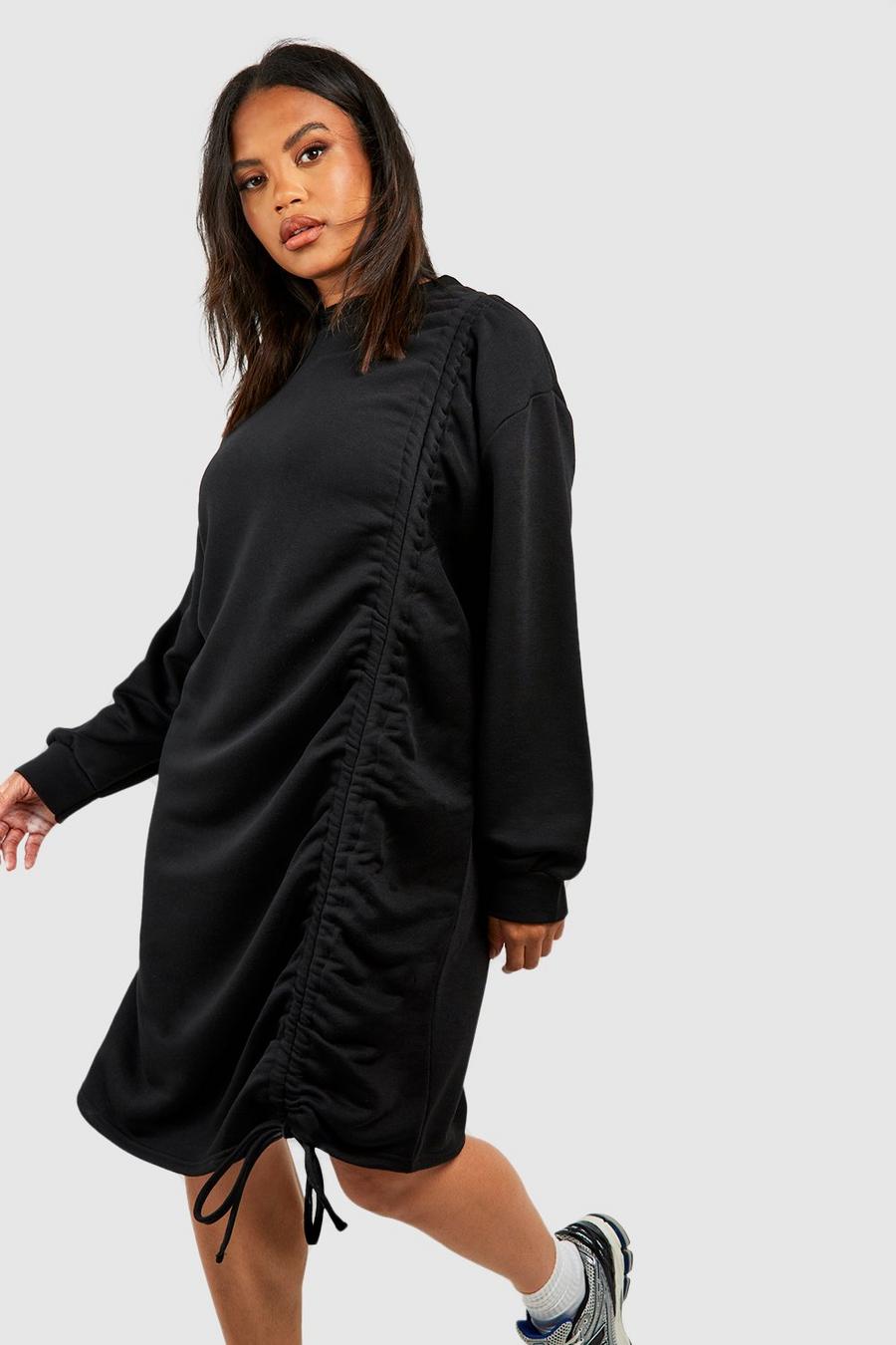 Plus gerafftes Sweatshirt-Kleid, Black