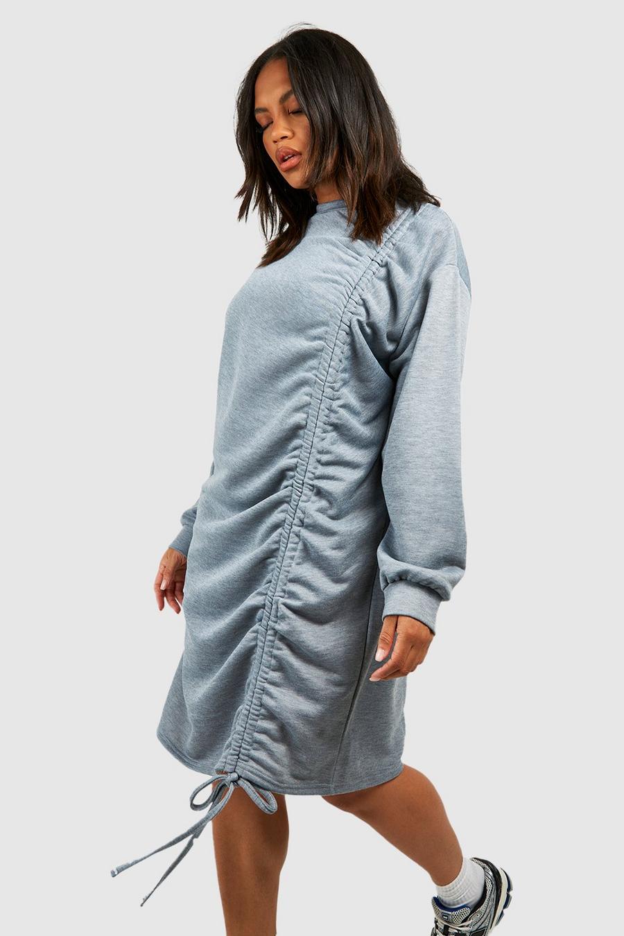 Plus gerafftes Sweatshirt-Kleid, Grey marl image number 1