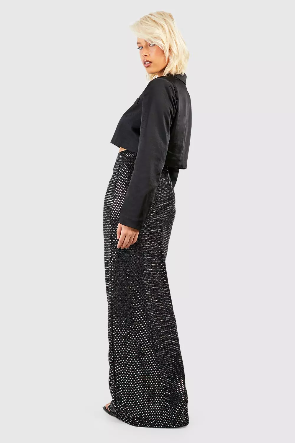 Gold Sequin Maxi Slip Skirt صورة بديلة