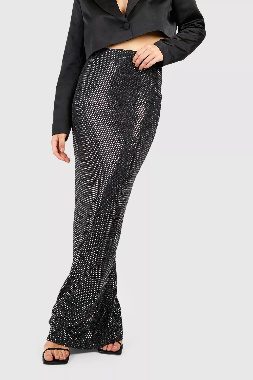 Gold Sequin Maxi Slip Skirt صورة بديلة