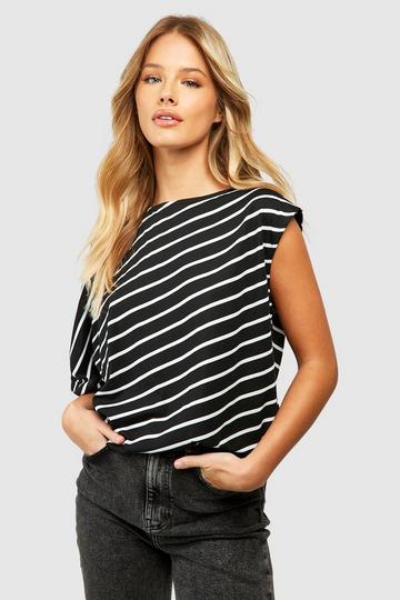 Stripe Asym Oversized Top black