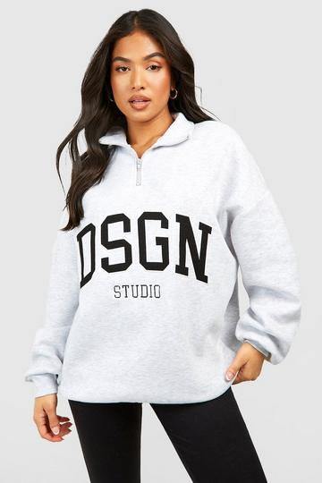 Petite Half Zip Applique Oversized Sweatshirt grey