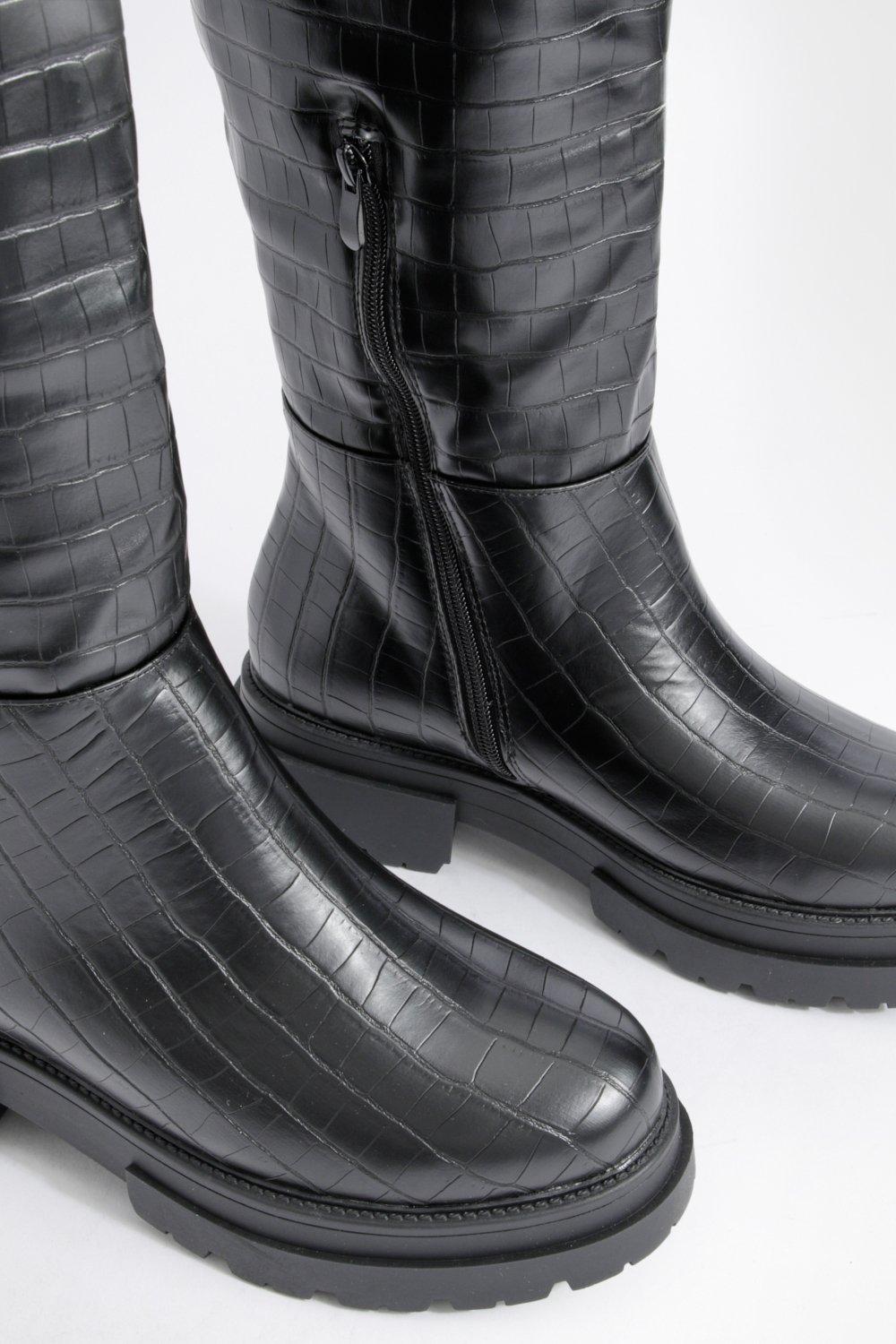 Black knee high online croc boots