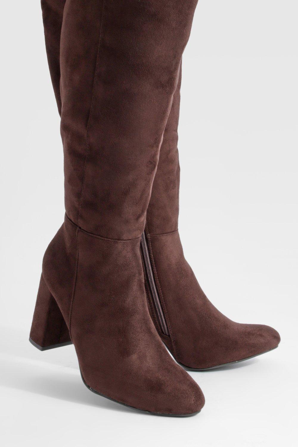 Pull on suede knee high boots sale