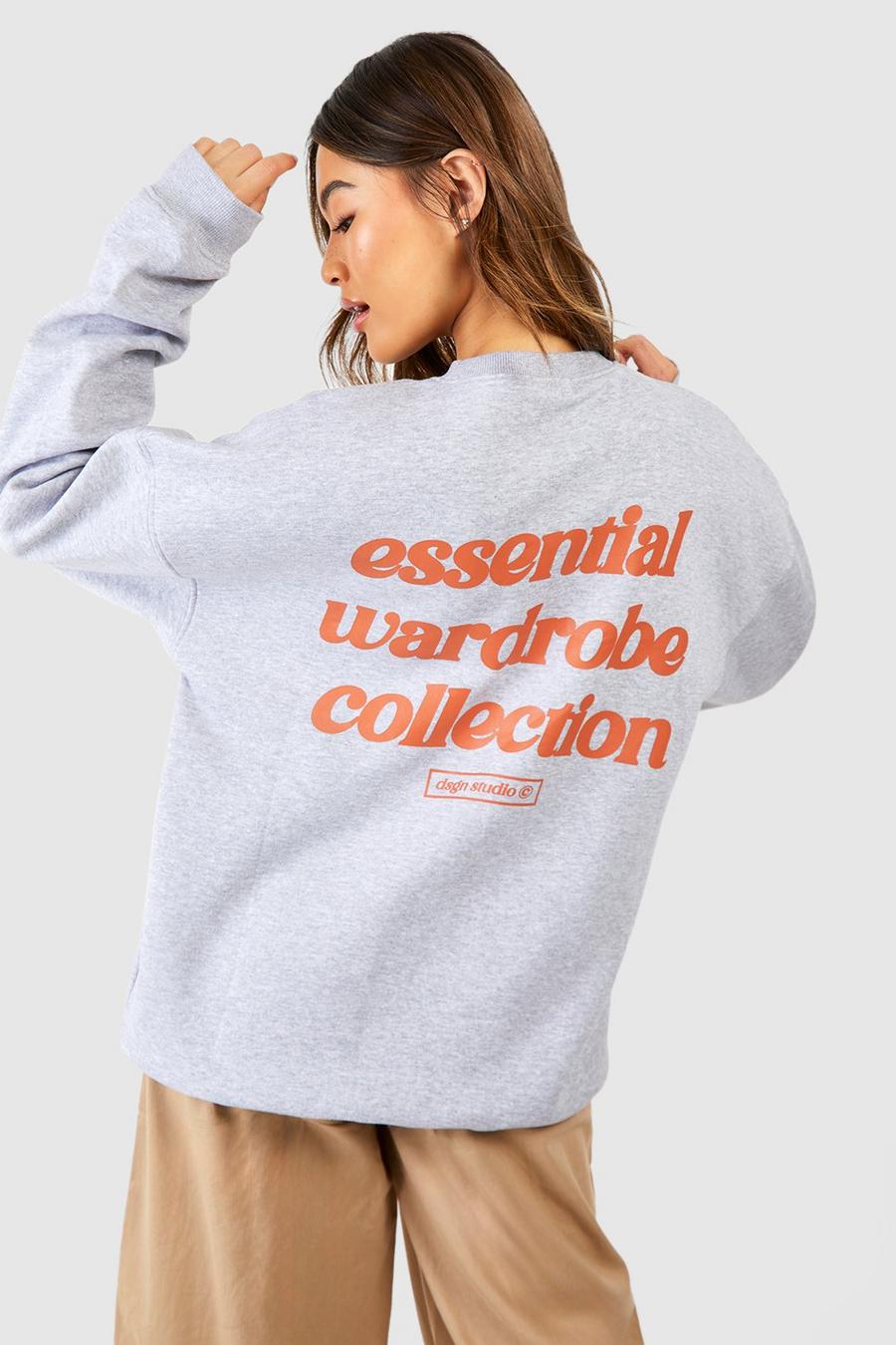 Oversize Sweatshirt mit Essentials Wardrobe Slogan, Grey marl image number 1