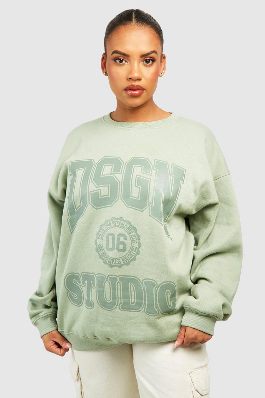 Plus Oversize Sweatshirt mit Dsgn Studio Slogan, Sage image number 1
