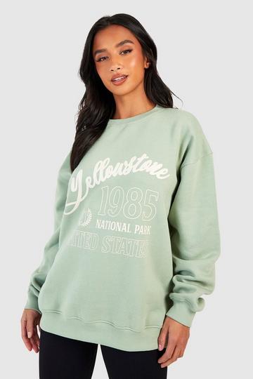 Petite Slogan Oversized Sweatshirt sage