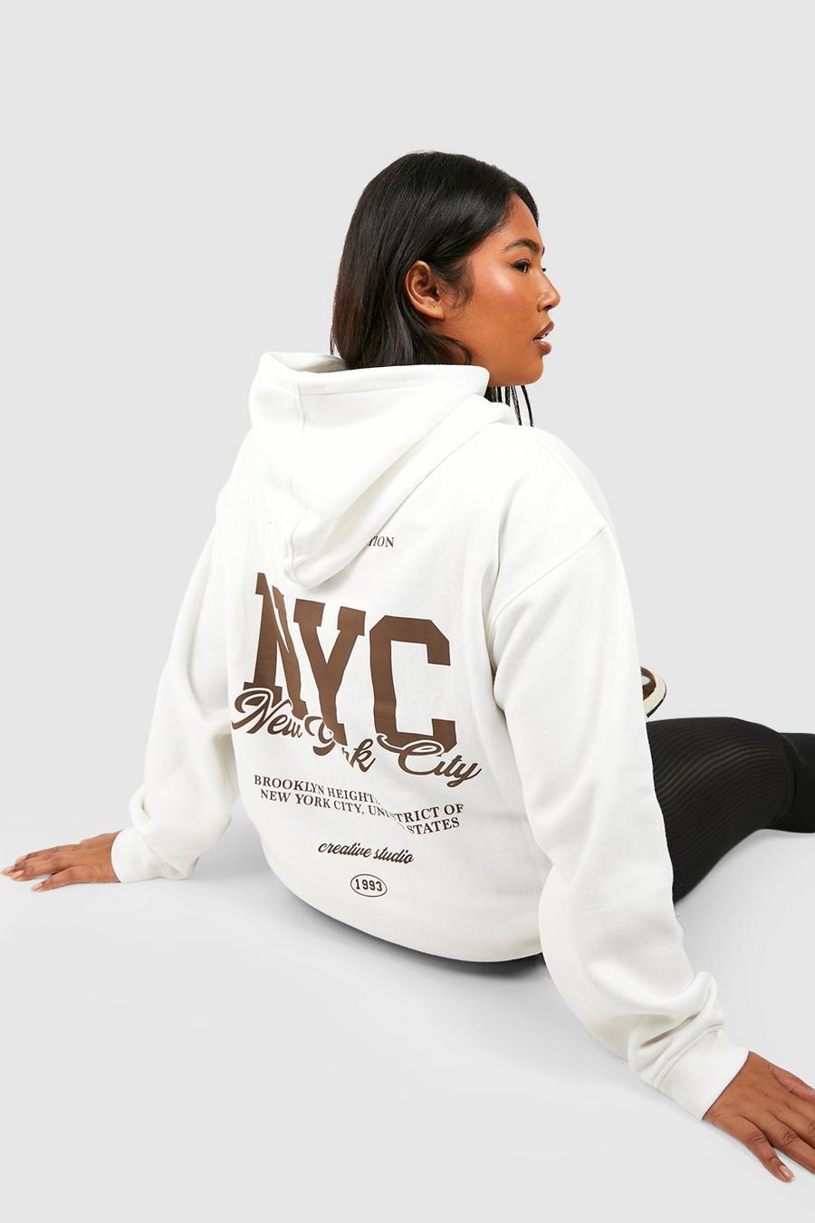 Ecru Plus NYC Oversize hoodie med tryck på ryggen image number 1