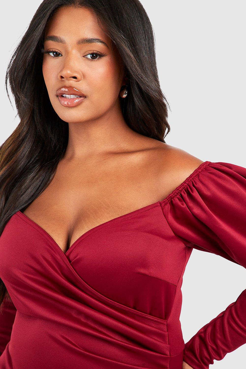 Boohoo red off shoulder on sale dress