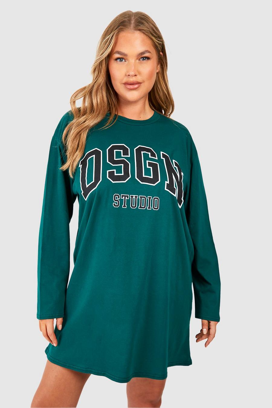 Grande taille - Robe t-shirt à manches longues et slogan Dsgn Studio, Forest image number 1