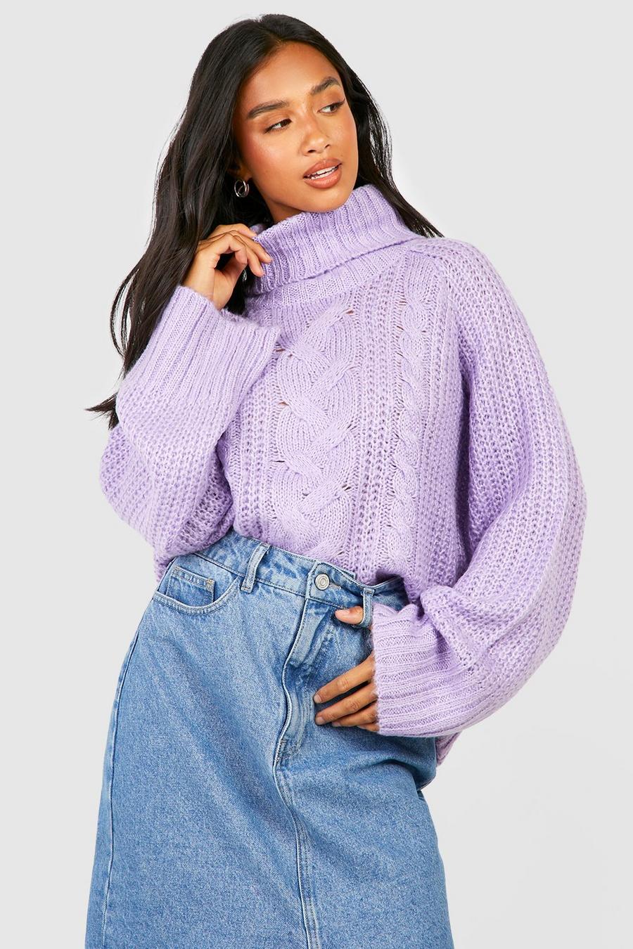 Lilac Petite Turtleneck Cable Sweater