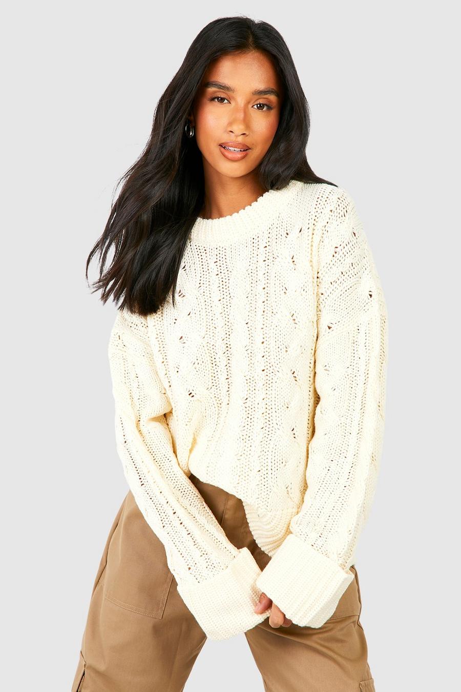 Ivory Petite Crew Neck Rib Cable Jumper image number 1
