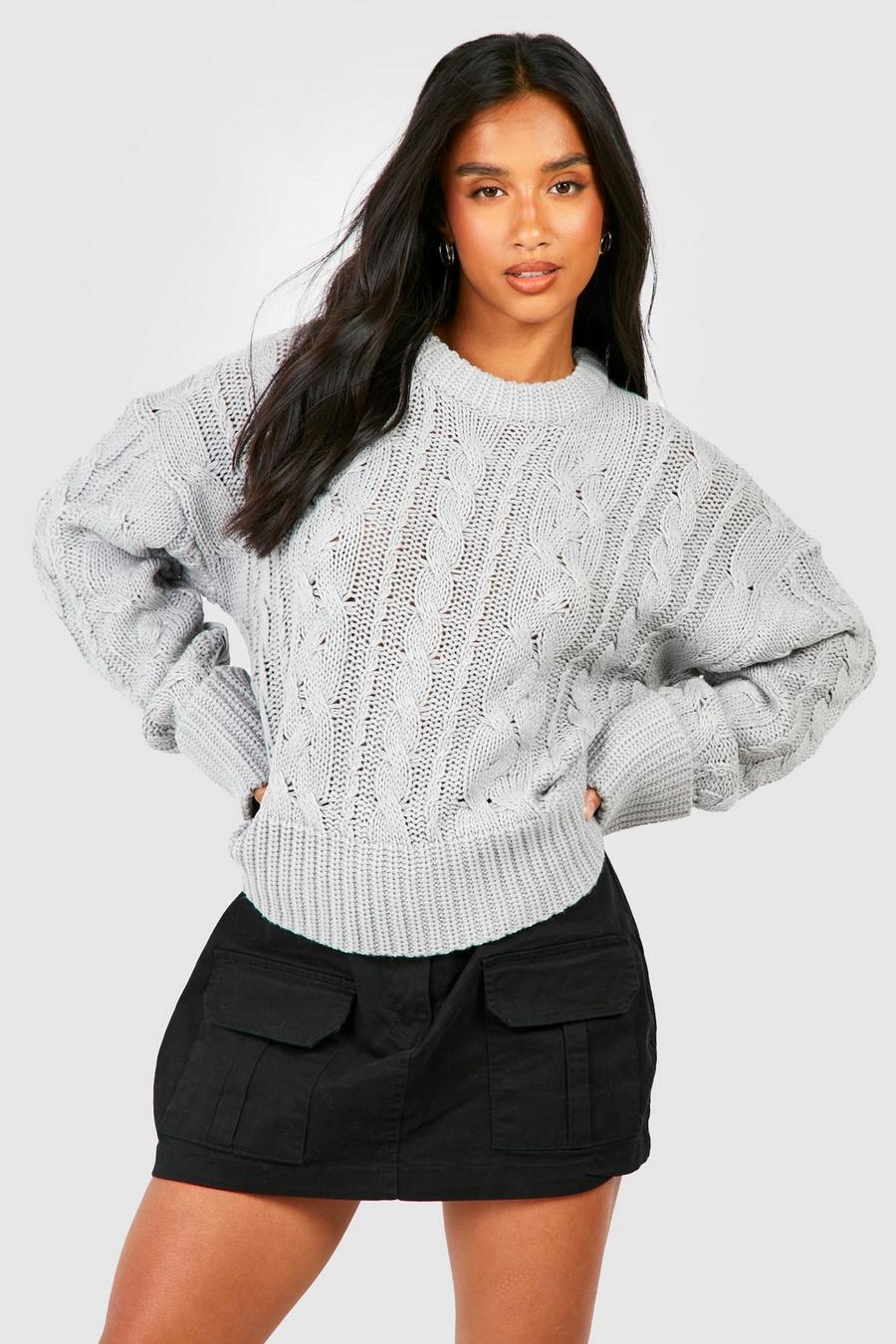 Grey Petite Crew Neck Rib Cable Sweater image number 1