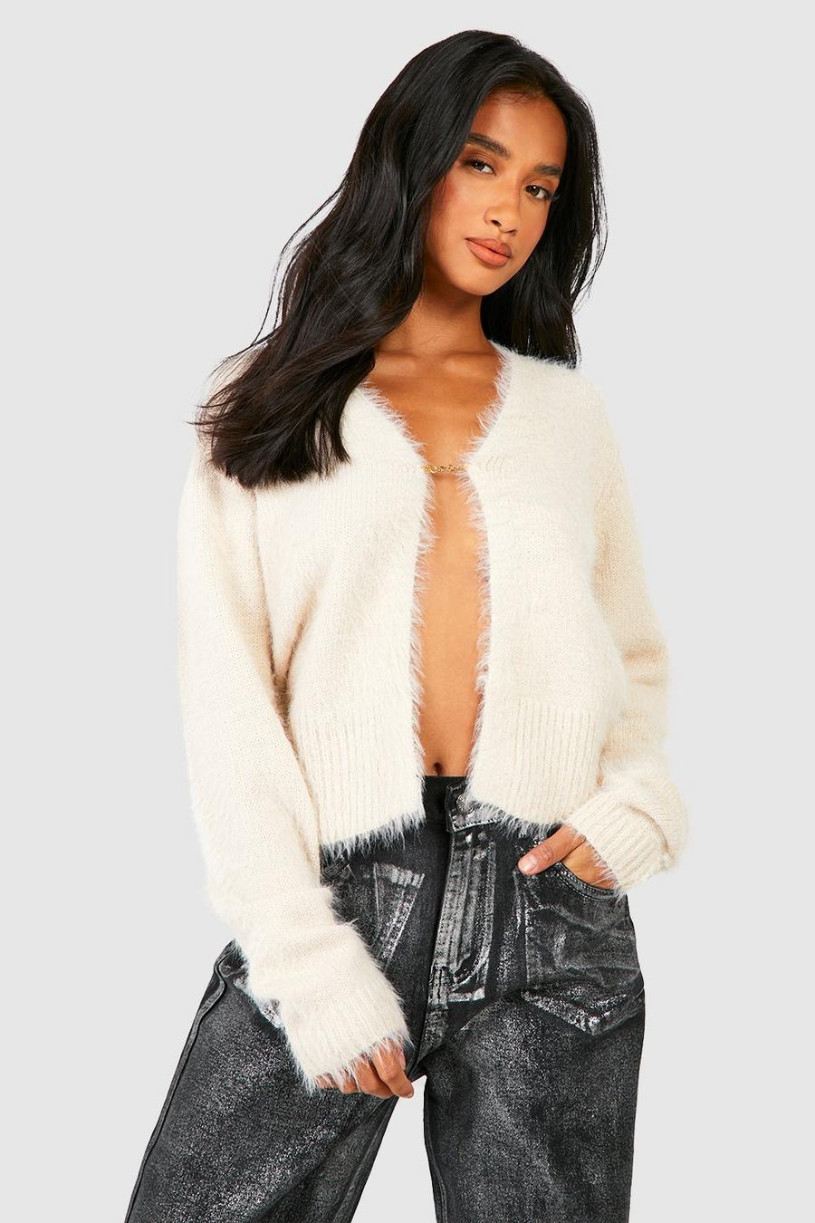 Oatmeal Petite Fluffy Cardigan image number 1