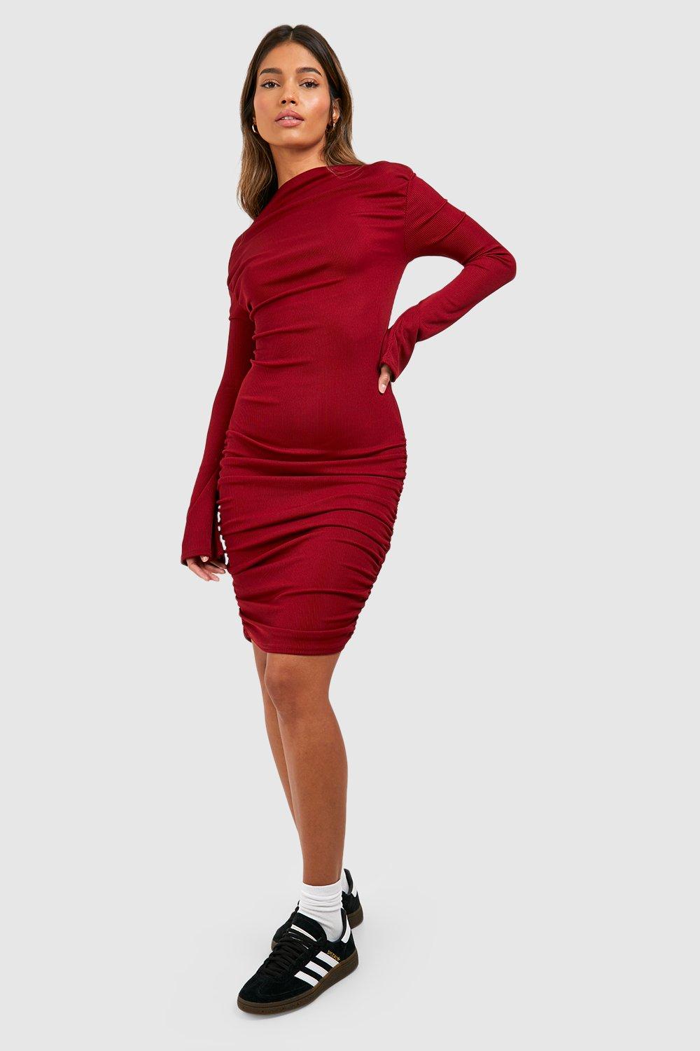 Soft Rib Ruched Asymmetric Mini Dress