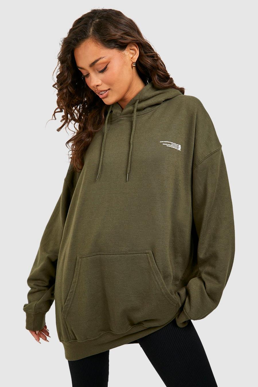 Forest green Text Print Slogan Printed Oversized Hoodie