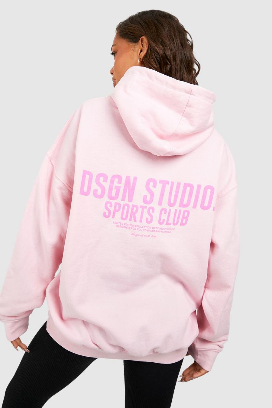 Felpa oversize con stampa di slogan Dsgn Studio Sports Club e cappuccio, Light pink image number 1