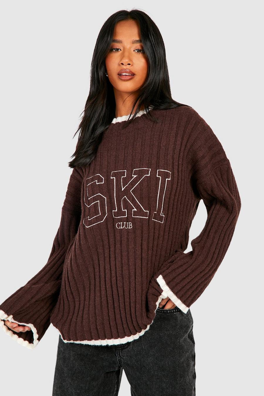 Chocolate Petite Embroidered Rib Knit Jumper image number 1
