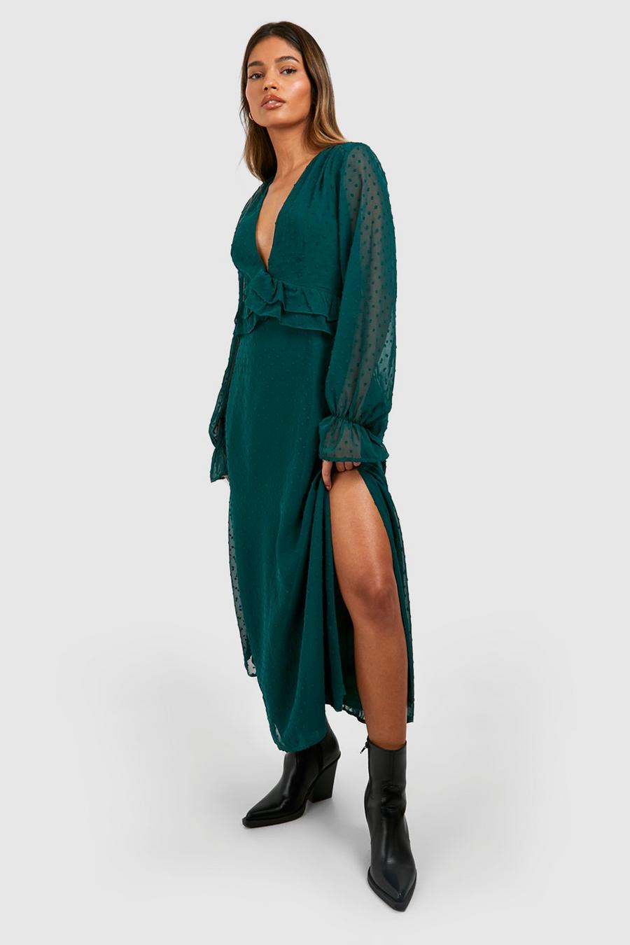 Emerald Dobby Frill Midaxi Dress