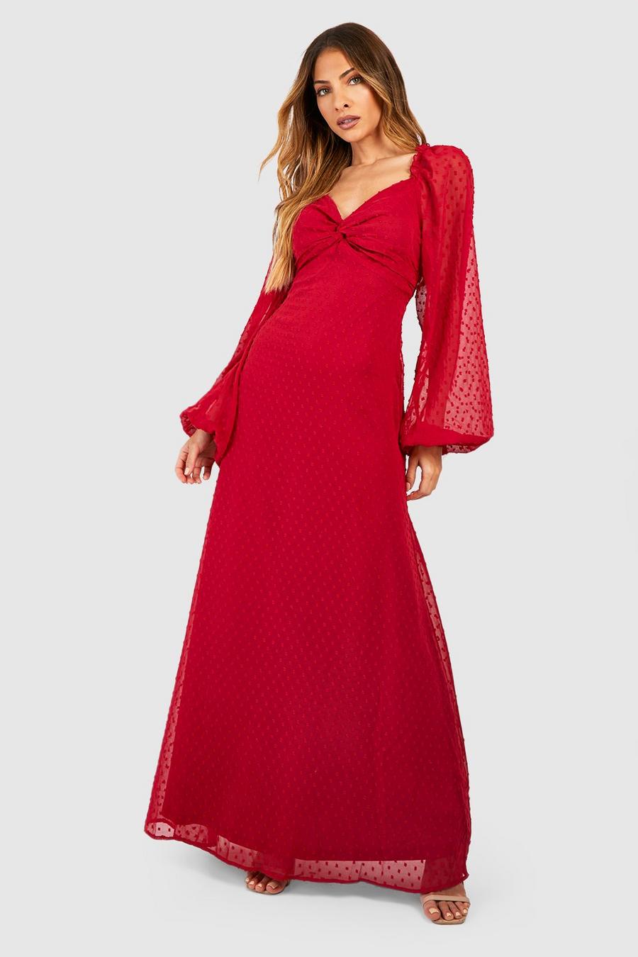 Raspberry Dobby Twist Detail Maxi Dress