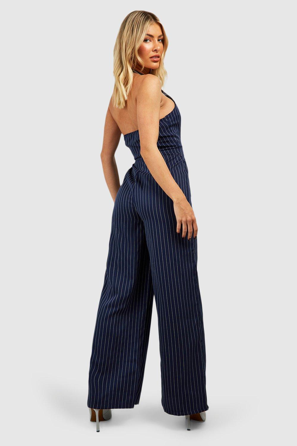 Boohoo pinstripe hot sale jumpsuit