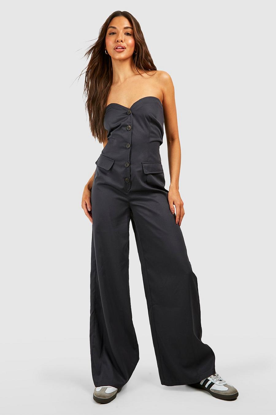 Charcoal Baggy Strapless Gilet Jumpsuit image number 1