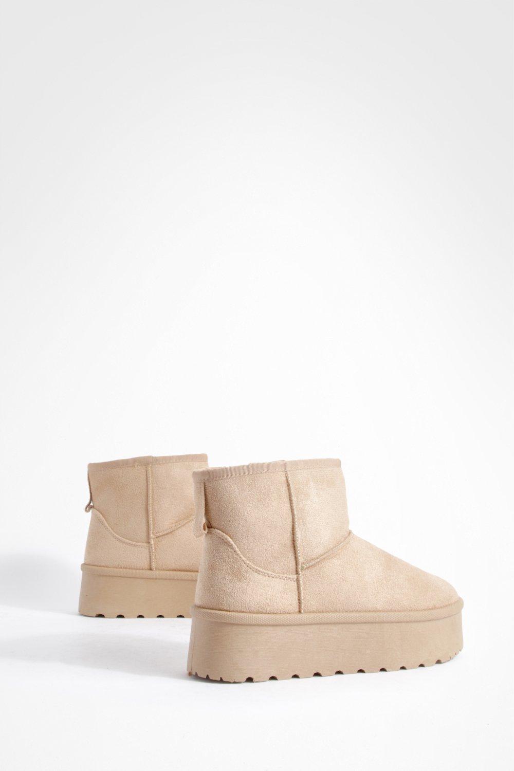 SPLIT SUEDE & FAUX FUR FLAT ANKLE BOOTS - Sand Brown