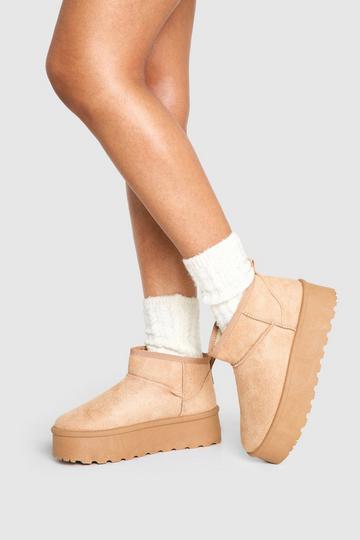 Platform Faux Fur Lined Boots sand