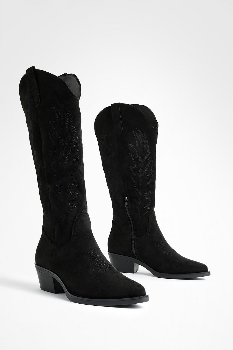 Black Tab Detail Western Cowboy Boots  