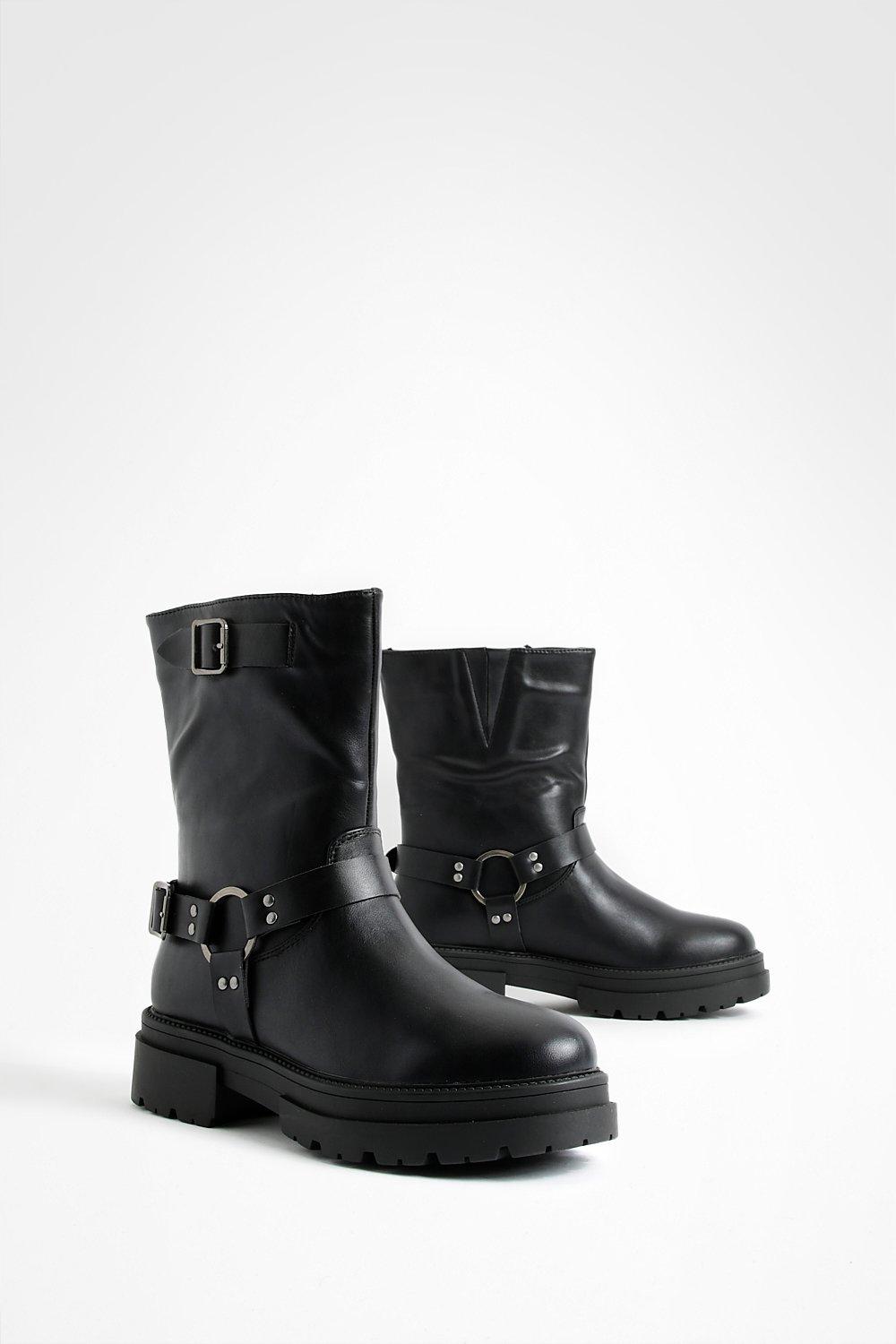 calf high biker boots