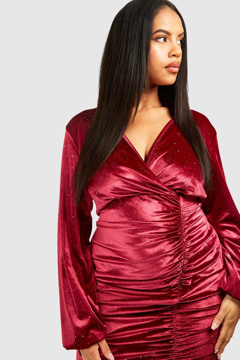 Women s Plus Glitter Velvet Ruched Boydcon Dress Boohoo UK