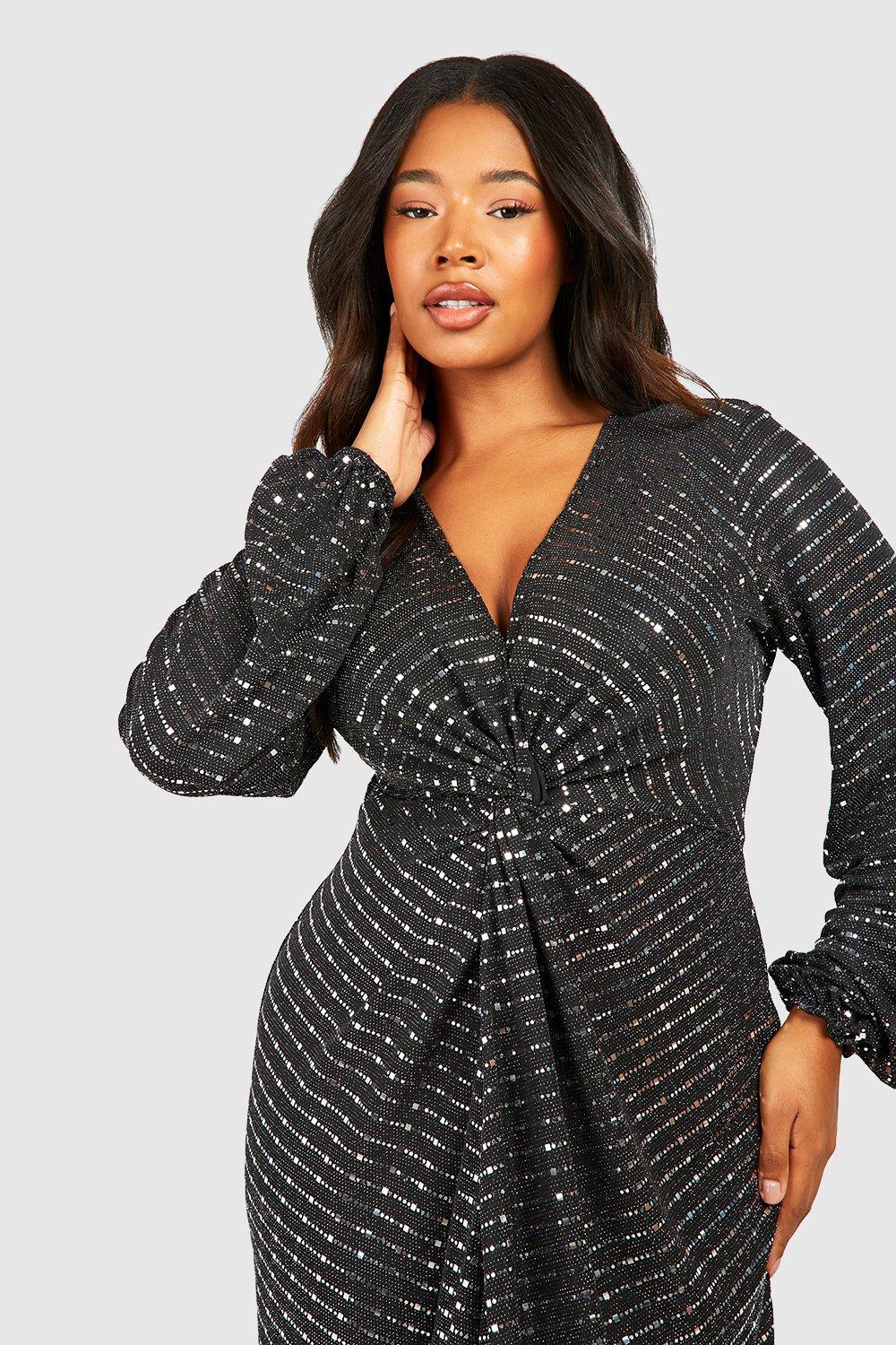 Boohoo plus metallic hotsell spot wrap midi dress