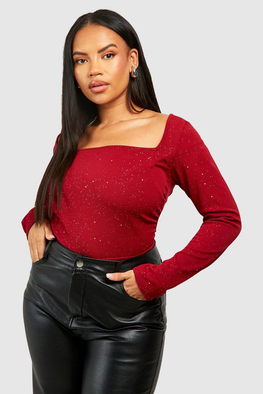 Berry Plus Glitter Rruched Bodysuit  image number 1