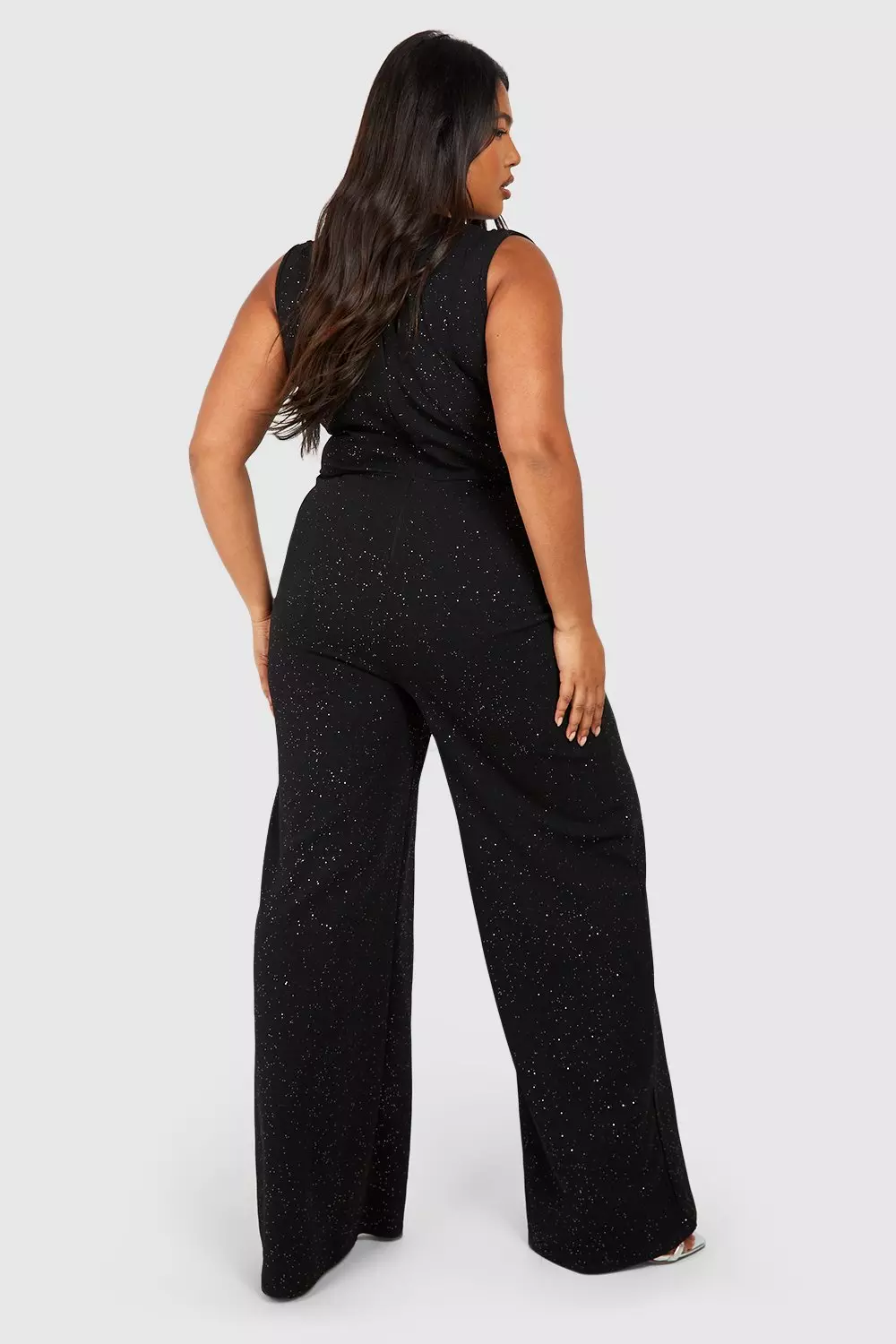 Black Plus Glitter Wrap Wide Leg Jumpsuit  alternative image