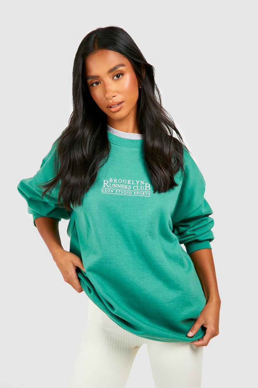 Green Petite Running Club Embroidered Sweatshirt   