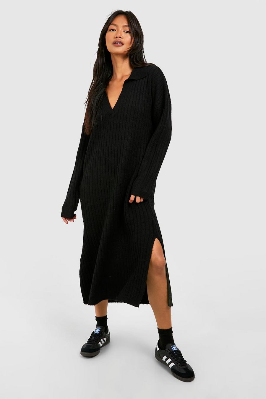 Black Polo Neck Knitted Midaxi Dress image number 1