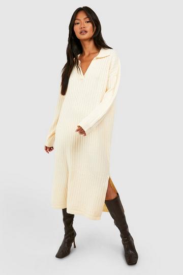 Polo Neck Knitted Midi Dress cream